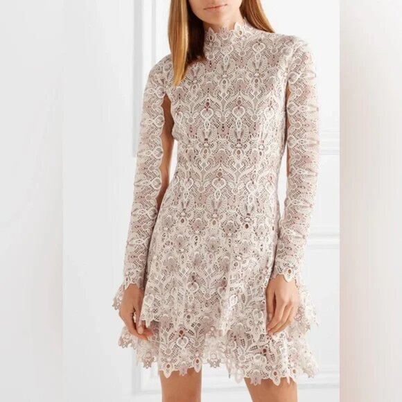 Jonathan Simkhai Natural Tulle-paneled Guipure Lace Mini Dress Nude Combo 6  NWT - Picture 2 of 16